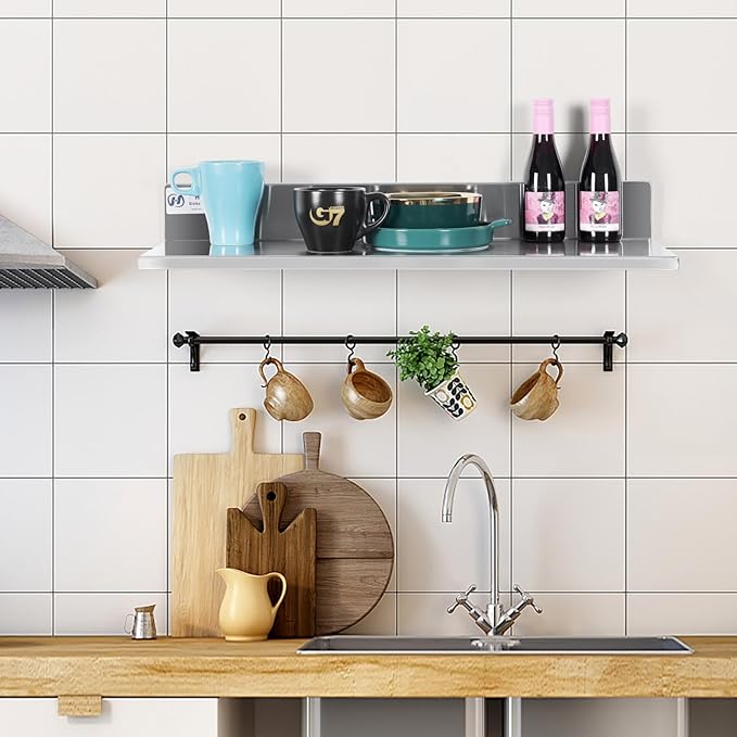 Hally Stainless Steel Wall Shelf 8.6 x 24 Inches 50 lb, NSF Commercial Heavy Duty Wall Mount Floating Shelving for Restaurant, Kitchen, Home, Hotel and Bar, 2 Pack