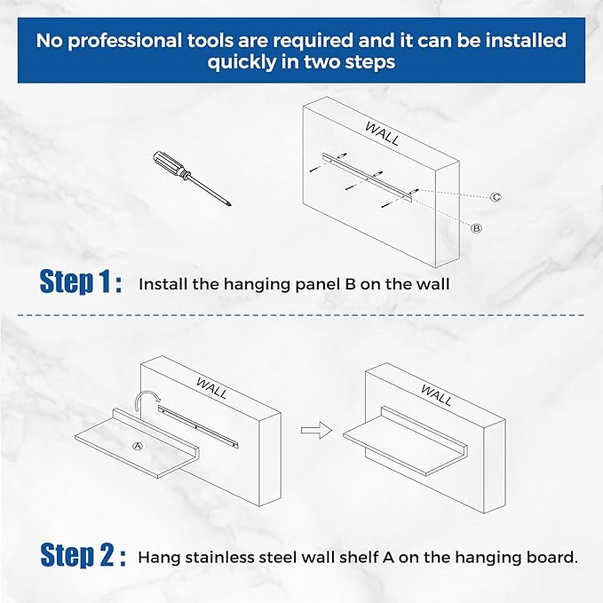 Profeeshaw Stainless Steel Shelf Wall Mounted Commercial Stainless Steel Shelves 8.6 * 24 Inch 50lb Heavy Duty Commercial Kitchen Shelf for Restaurant, Bar, Utility Room, Kitchen and Garage
