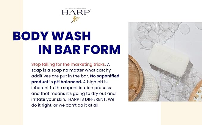 HARP pH-Balanced (5.0-6.0) Body Wash Bar. 100% Syndet. Protects Moisture Barrier For Sensitive, Dry or Irritated skin. + Shea Butter/Borage Oil. Non-Comedogenic. FRESH SPORT FRAGRANCE