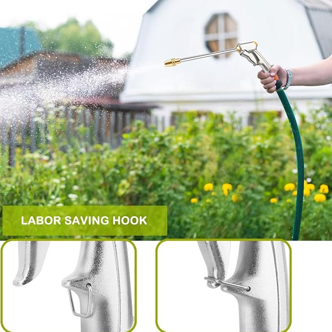 Lengthened Garden Hose Nozzle Heavy Duty High Pressure Water Sprayer for Garden Spray Patio Outdoor Washer Pet Shower Car Wash attachment (Lengthened)