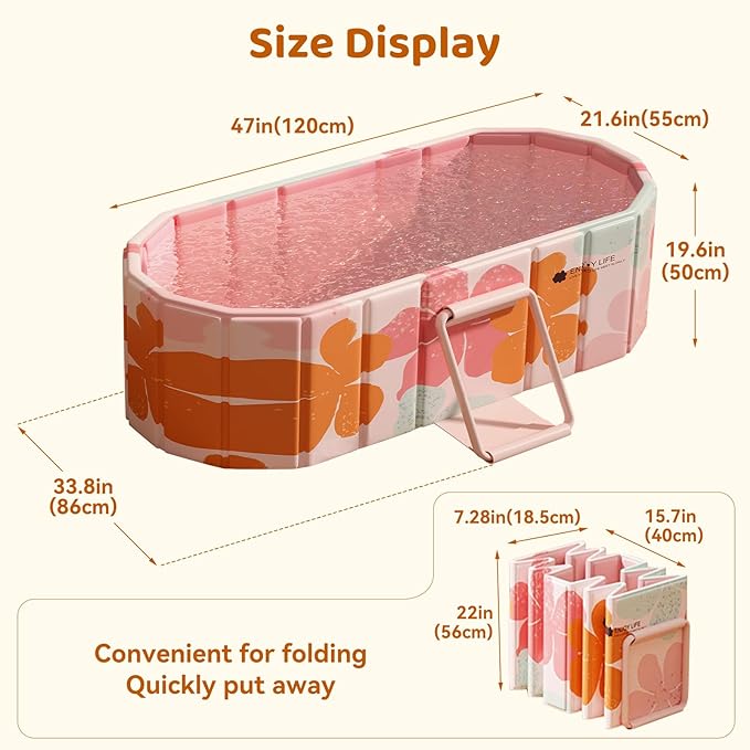 Portable Foldable Bathtub, Freestanding Bathtub No Installation, Bathroom SPA Soaking Bath Tub, Shower Stall Collapsible Hot & Ice Bath for Indoor Outdoor (Pink, ‎47.2"L x 21.6"W x 19.6"H)