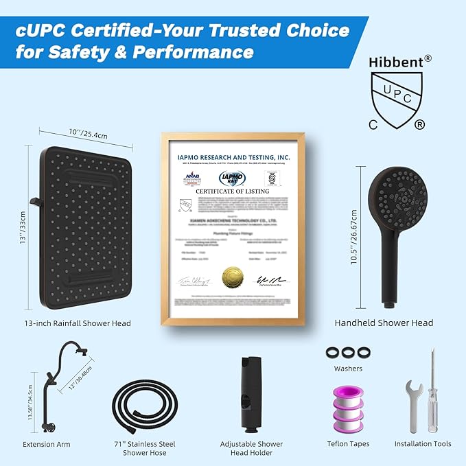 Hibbent cUPC Certified 13'' Shower Head Combo, High Pressure 5 Spray Rainfall Showerhead, 10 Spray Handheld, All Metal Easy Reach 4-way Diverter with Pause Mode, 71'' Hose & Holder, Oil-Rubbed Bronze