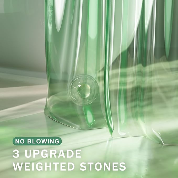 AmazerBath Heavy Duty Shower Curtain and Liner 2-in-1, 100% EVA Luxury Soft Clear Mint Green Shower Curtain Liner, 72x72 Plastic Weighted Shower Curtain, 12 Rustproof Grommets & 3 Heavyweight Stones