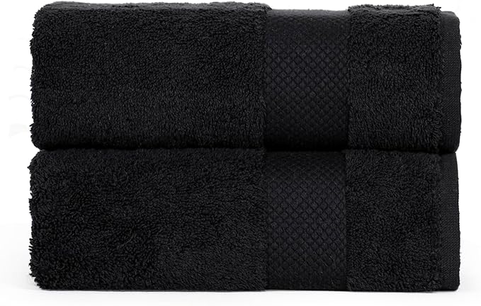 Hencely Luxury Hand Towel - Set of 2 (16x28 Inches) - Soft Turkish Cotton, Absorbent, Quick-Drying Face, Body, Kitchen, and Bathroom Towel (Hand Towels 2 Pack, Black)