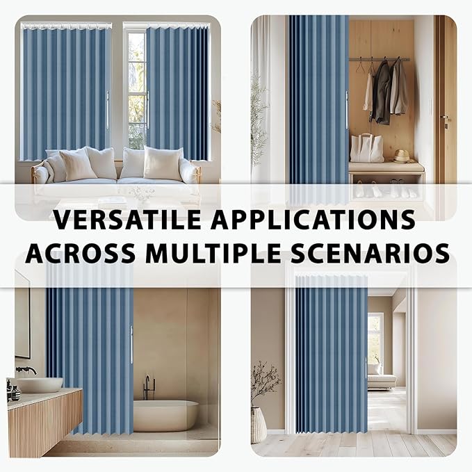 Accordion Door Curtain Set - 100% Blackout, with Curtain Rod Included, for Bedroom Privacy Protection (Blue-43 W x 78" L+Rod)