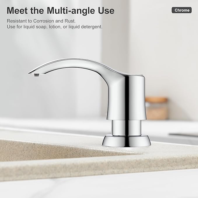 GAGALIFE Kitchen Sink Soap Dispenser with Large Bottle, Built in Sink Soap Dispenser Refill from Top, Chrome G080C