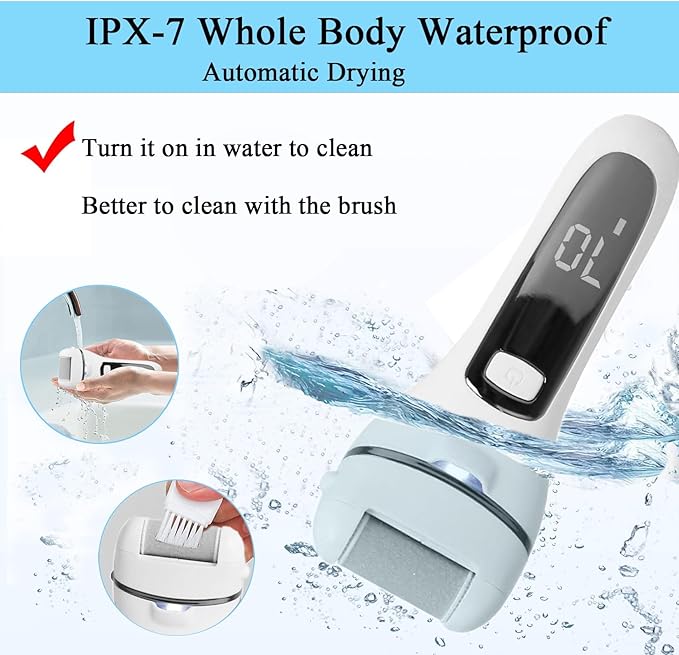 Callus Remover for Feet Electric Foot File, 13-in-1 Professional Pedicure Tools Foot Care Kit, Foot Scrubber Pedi for Hard Cracked Dry Dead Skin, 3 Rollers, 2 Speed, Battery Display (White&Grey)