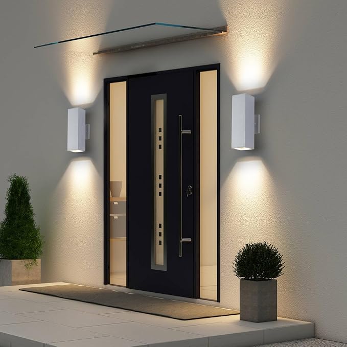 Cerdeco Aluminum Modern Outdoor Wall Light, Exterior Outdoor Wall Sconce Up Down Light Fixtures Matte White [UL/ETL Listed]
