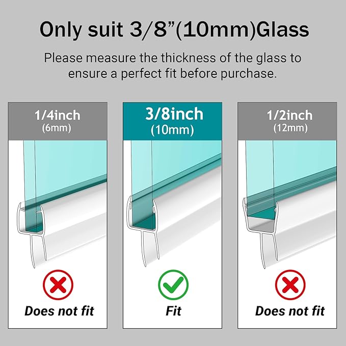 Shower Door Seal, 4 PCS 3/8" X 36" Glass Door Bottom Seal, Ultra Clear Frameless Shower Doors Strip, Stop Shower Leaks and Create a Water Barrier for 3/8 Inch (10mm) Glass