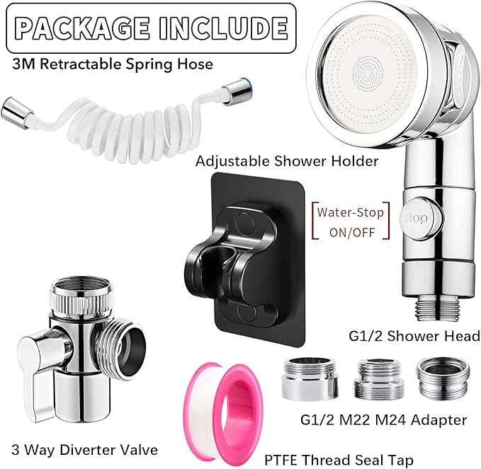 Sink Handheld Shower Kit with 9.8ft Telescopic Hose, Kitchen Bathroom Faucet Sprayer Attachment with 3 Adapters M22 M24 G1/2, for Hair Washing, Baby Shower, Pet Shower (Faucet Not Included)