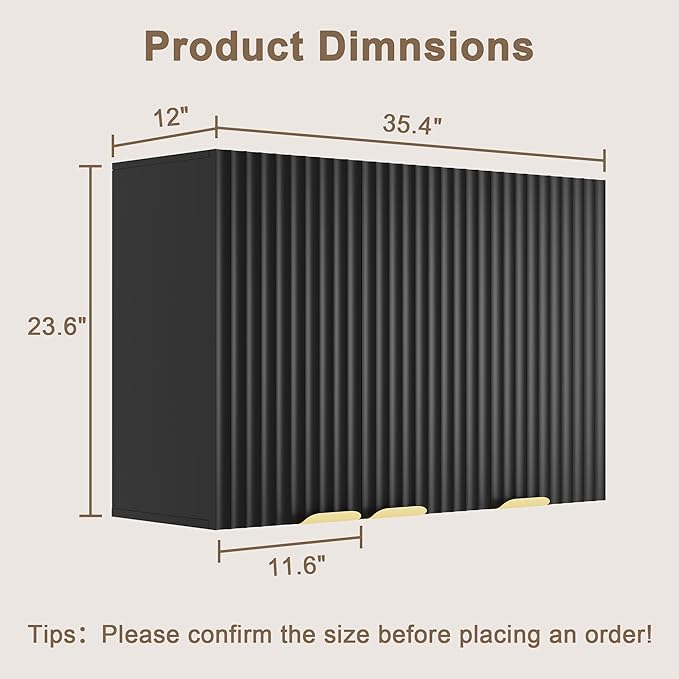 ChooChoo 3 Doors Wall Cabinet Laundry Room, Bathroom Wall Cabinet with Adjustable Shelf, Fluted Wall-Mounted Medicine Cabinet, Storage Cabinet for Kitchen, Garage, Black