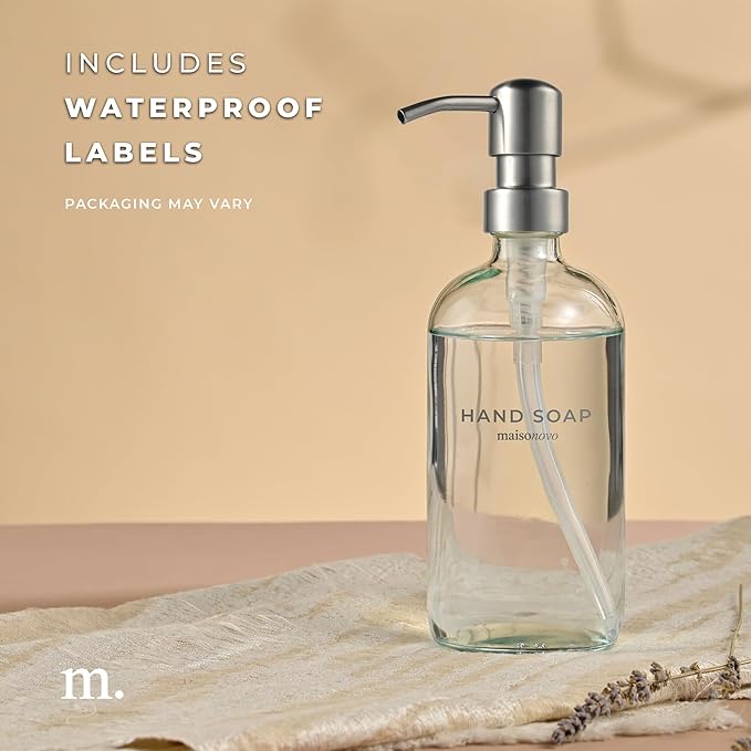 MaisoNovo Soap Dispenser 1-Piece Set | 16.9oz Clear Bottles with Silver Stainless Steel Pump