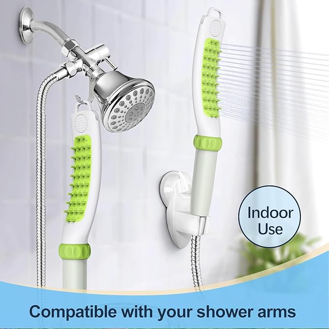 Dog Shower Attachment, Rubber Dog Grooming Bath Brush for Long & Short Haired Dogs and Cats, Pet Hair Scrubber For Washing, Deshedding, Massage, Stainless Steel Shower Hose