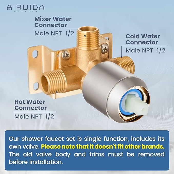 Airuida Shower Faucet Set Bathroom Rain Shower System SUS304 Stainless Steel Single Handle With Male Threads Rough-in Valve Shower Trim Kit 8 Inch Wall Mount Shower Head Brushed Nickel