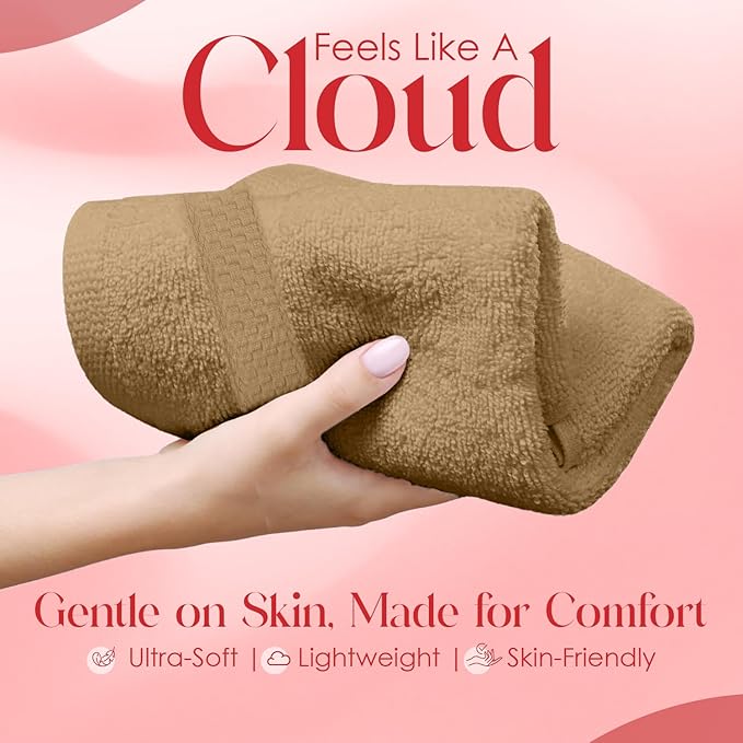 RIVERSIDE 12 Pack Premium 100% Cotton Face Washcloths, 550 GSM, 12 x 12 Inches, Soft, Absorbent Towels for Body & Shower, Bathroom Wash Clothes, Durable Face Towels Set for Spa, Gym, Tan