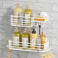 TAILI Shower Caddy Suction Cup 2 Pack with Hooks & Soap Holder, Heavy Duty Shower Organizer for Bathroom, No Drilling Bathroom Organizer with Large Capacity, Metal Storage Basket-White