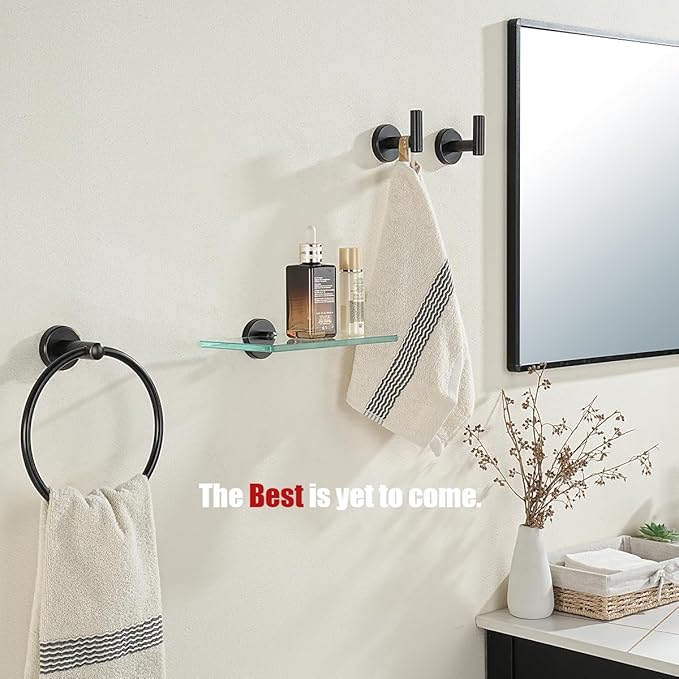 JQK Bathroom Glass Shelf Oil Rubbed Bronze, Tempered Glass Shower Storage 8 by 5 inches, 304 Stainless Steel ORB Wall Mount 2 Pack, TGS101L8-ORB-P2