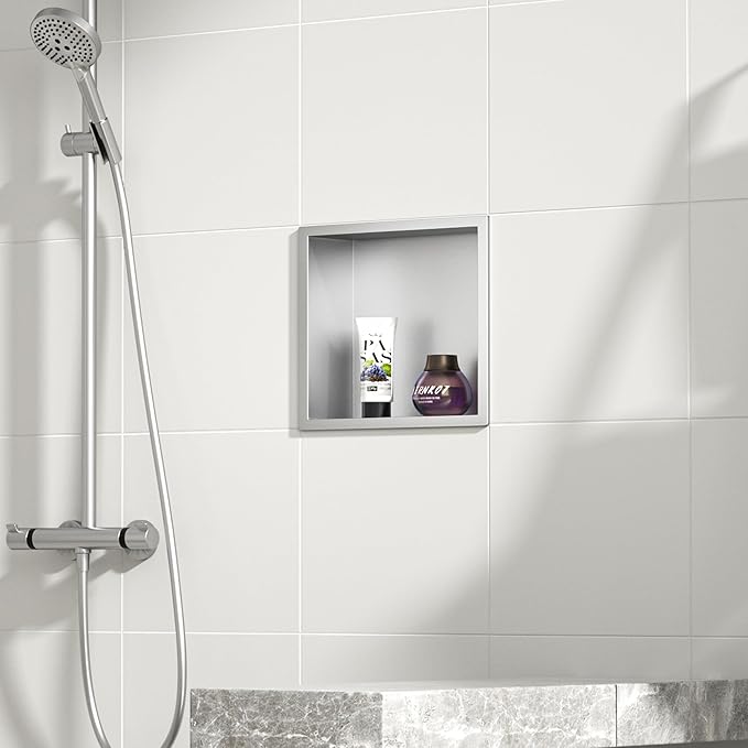 Stainless Steel Shower Niche 12" X 12" Brushed No Tile Needed Niche Shower Recessed Wall Niches for Bathroom Storage Over Mount Installation