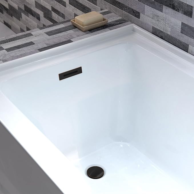WOODBRIDGE 54" Acrylic Rectangular Alcove Soaking Bathtub in White with Left Drain, Oil Rubbed Bronz pop-UP Drain Included BA5430L