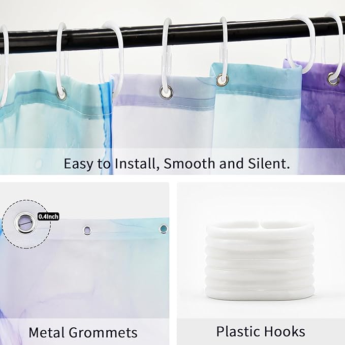 Gibelle Abstract Shower Curtain, Pink Purple Blue Marble Shower Curtain for Bathroom, Modern Ink Art Decor Waterproof Fabric Shower Curtain Set with Hooks, 71x71