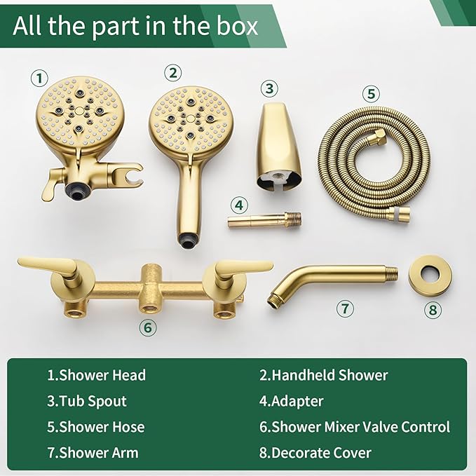 2 Handles Tub Shower Faucet Set Shower System with Tub Spout Bathtub Faucet Set Shower Tub Combo Set Complete Tub and Shower Trim Kit Brushed Gold