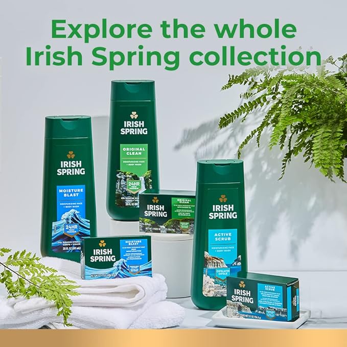 Irish Spring Men's Body Wash Pump, Original Clean Body Wash for Men, Smell Fresh and Clean for 24 Hours, Cleans Body, Hands, and Face, Made with Biodegradable Cleansing Ingredients, 30 Oz Pump
