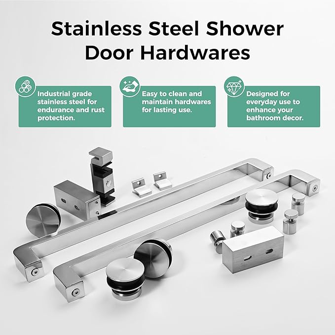 DELAVIN 56"-60" W x 75" H Frameless Shower Door, Double Sliding Shower Door, 5/16"(8mm) Clear Tempered Glass, Noiseless Shatterproof Glass Shower Doors with Square Rail, Stainless Steel, Aluminum