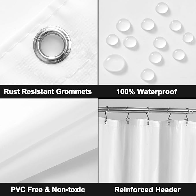 Barossa Design Clawfoot Tub Shower Curtain with 12 Magnets - 36 Metal Hooks Included, 180" W x 70" H Wrap Around, Waterproof PEVA Shower Liner for Bathroom, PVC Free, Metal Grommets - White, 180x70
