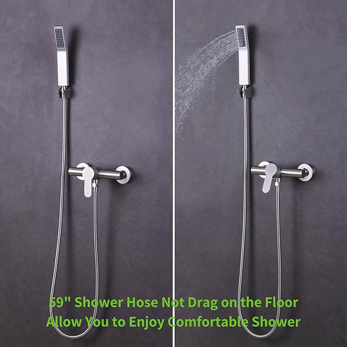 Brushed Nickel Shower Hose 59", Angle Simple Stainless Steel Replacement Head Hose, Flexible Hand Held Sprayer, 1/2" IPS