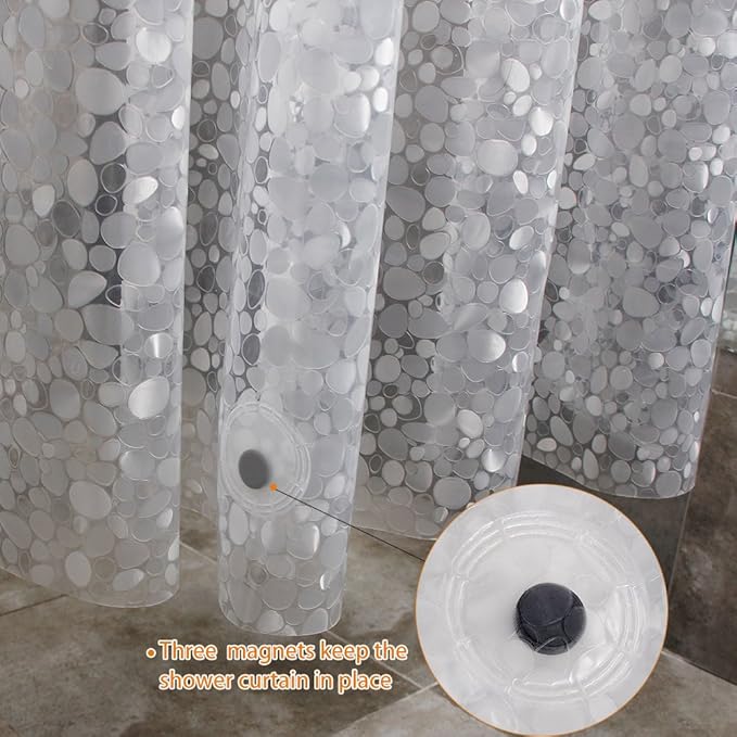 WELTRXE Extra Long Shower Curtain Liner, 72 x 78 Inch EVA Water Repellent Shower Curtain with 3 Magnets, Heavy Duty, No Smell, Chlorine Free Shower Liner for Shower Stall, Bathtubs, 12 Hooks