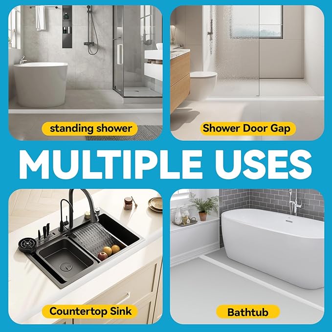 67'' Collapsible Shower Threshold Water Dam Shower Barrier Keeps Water Inside Threshold Dry and Wet Separation Retention System Suitable for Bathroom Kitchen Sink Bathtub