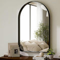 GLSLAND 26”x38“ Black Arched Bathroom Mirror - Aluminum Alloy Framed Wall- Matted Wall Mirrors for Bedroom, Entryway Mirrors for Wall