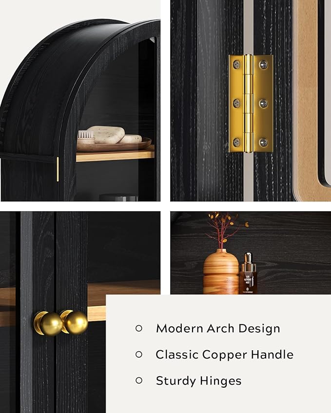 Small Arched Bathroom Wall Cabinet Modern Wooden Medicine Cabinet with Acrylic Doors Farmhouse Wall Mounted Cupboard Storage Organizer for Laundry Room, Dining Room, Black