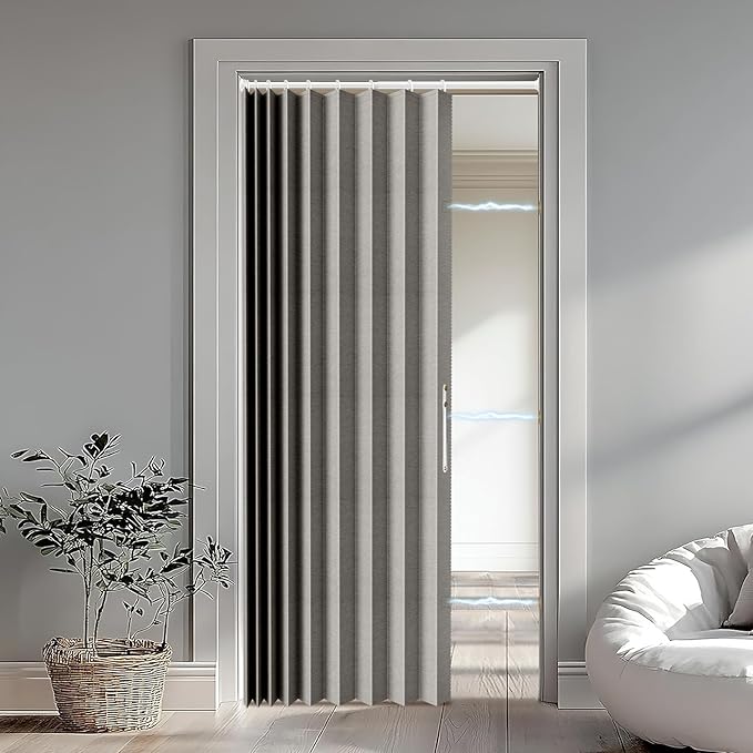 Accordion Door Curtain Set - 100% Blackout, with Curtain Rod Included, for Bedroom Privacy Protection (Grey-43 W x 78" L+Rod)