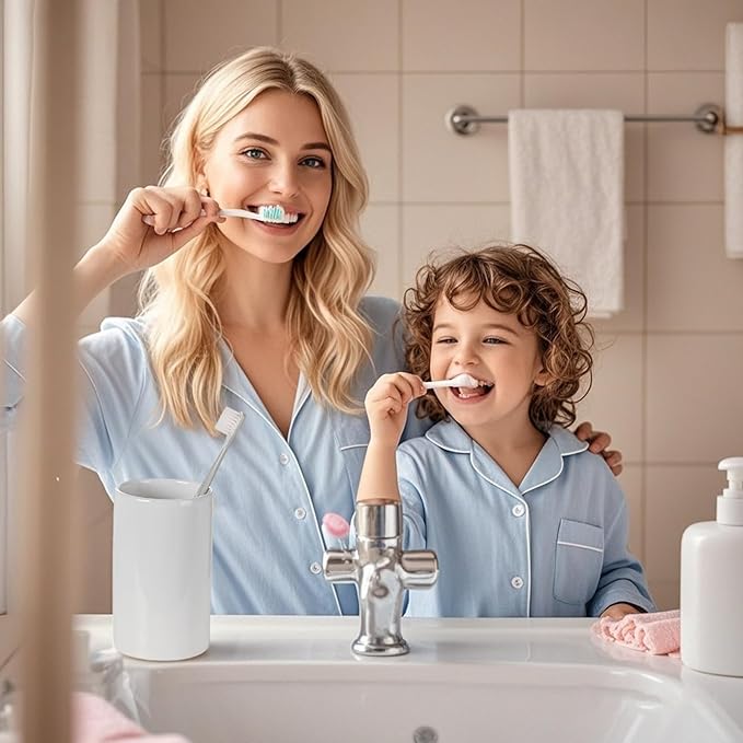 White Toothbrush Holder, Ceramic Bathroom Tumbler Cups,Toothbrush Cup, Bathroom Counter Organizer(300ml)