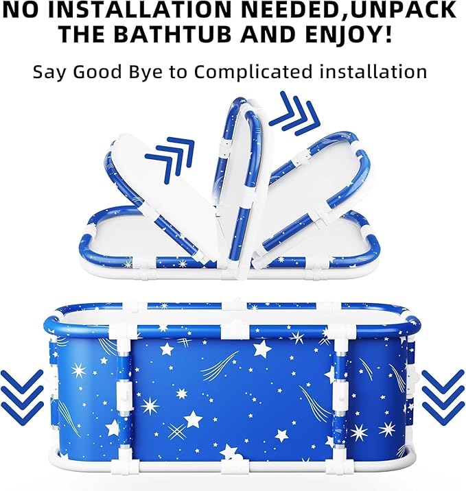 Portable Bathtub, 47“ Foldable Bathtub-Installation Free, 7 Layers Thicken with Metal Support, Therapy Tub for Shower Stall Fold Up Soaking Bath Tub, Hot SPA, Ice (Classic Star EA6)