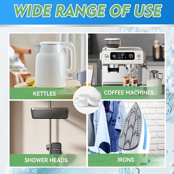 Kettle Descaler Tablet, 20 Pack Kettle Cleaner Removes Hard Water Buildup, Efficient Water Bottle Cleaning Tablets, Limescale Remover Tablet For Kettles, Coffee Machines, Shower Heads