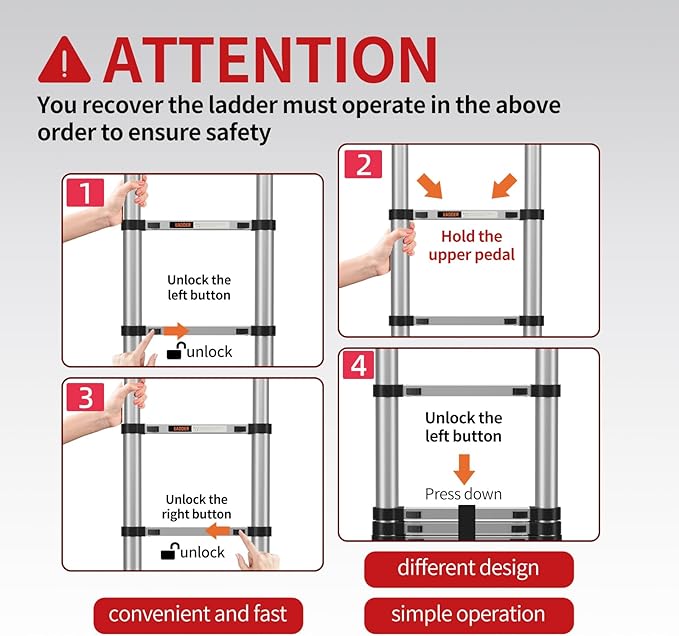 Telescoping Ladder,13.5FT Aluminum Multi-Purpose Collapsible Ladder with Stabilizers and Hooks,Jiashche Portable Extension Ladder for RV or Outdoor Work Silver,330lb Max Capacity