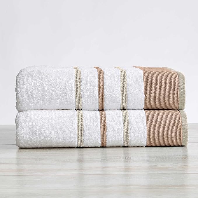 Great Bay Home Decorative Oversized Bath Sheet Set - Luxury Cotton 2 Pack 68x35 Extra Large Towels - Luxurious, Ultra-Soft, Durable Towels for Bathroom Decor (Dusty Rose/Cappuccino)
