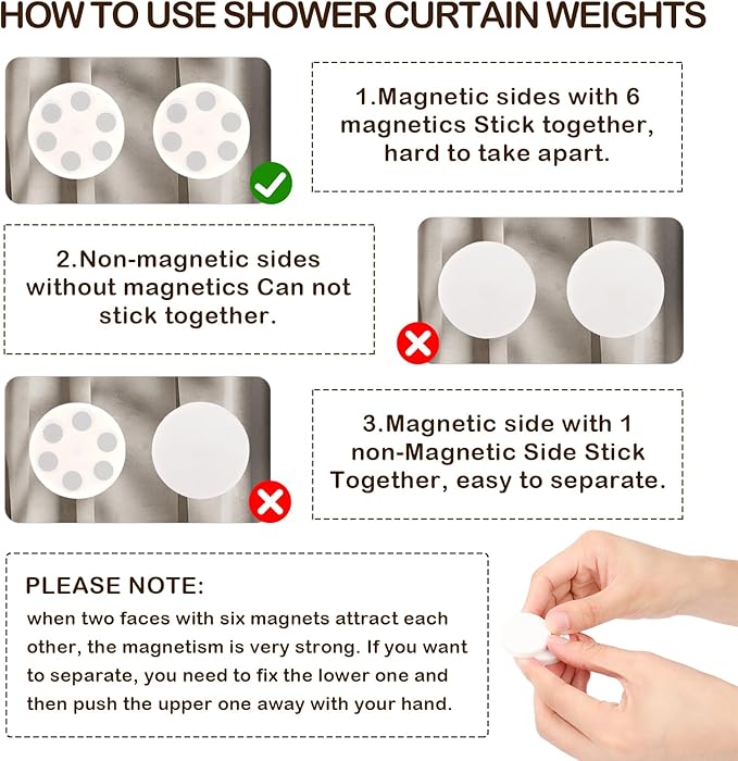 8 Pack Shower Curtain Weights, Rubber Covered Magnetic Curtain Weights, Shower Magnets for Curtain Liner Prevent from Blowing Around, Work for Drapery, Flag, Tablecloth (4 Pairs)