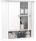 White Wall Cabinet, Over The Toilet Storage Cabinet, Bathroom Cabinet Wall Mount, 2 Doors & Hooks, Medicine Cabinet Organizer, Hanging Wall Cabinet Cupboard for Kitchen Laundry Room White