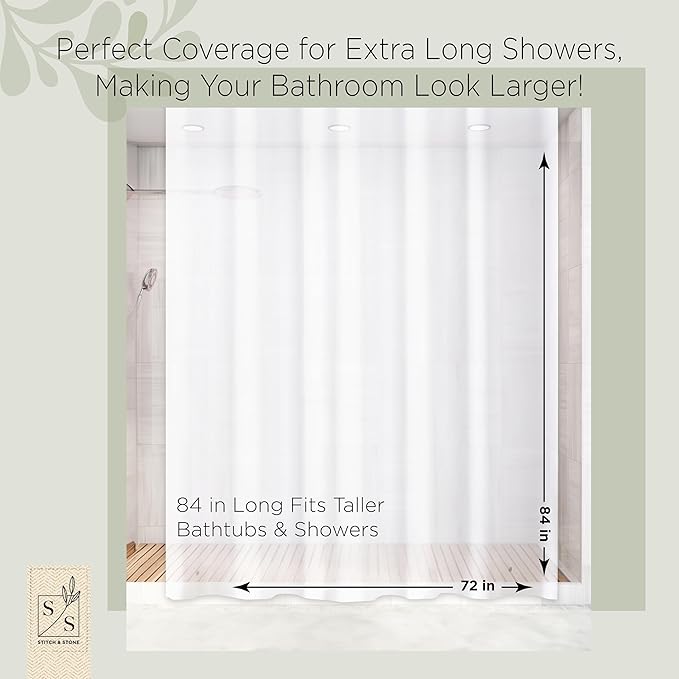 Stitch & Stone Shower Curtain Liner, Premium Medium Weight Durable Waterproof 6g PEVA for Bathroom with Weighted Magnets, Extra Long 72" x 84", Frosty 1 Pack