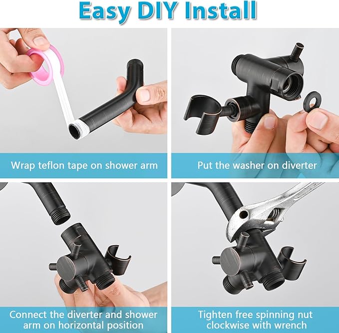 PDPBath Solid Brass 3 Way Shower Arm Diverter Valve with Handheld Holder for Dual Shower Heads with G1/2 Universal Connection - Oil Rubbed Bronze