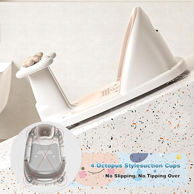 Baby Bath Seat for Babies 6 Months & Up - Bathtub Seats for Babies Sitting Up, Non-Slip,Smart Real-Time Temperature& 4 Suction Cups(Khaki)
