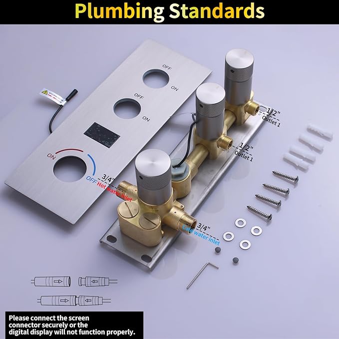 AYIVG Shower Diverter Valve Wall Mount 2 Function Solid Brass Pressure Balance Diverter Valve Rough-in Shower Mixer Valve Digital Display Shower Valve Diverter Can Run Simultaneously Brushed Nickel