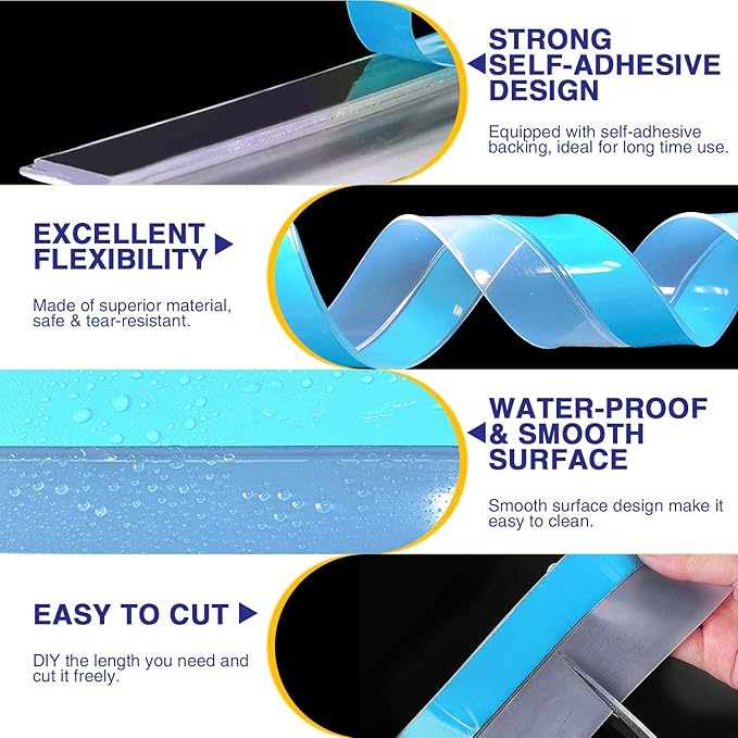 Weather Stripping 16.4FT(L) x 2in(W) Under Door Draft Blocker Silicone Seal Strip for House and Glass Shower, Door Sweep for Collision and Gaps of Doors and Windows, Weatherproof Soundproof (White)