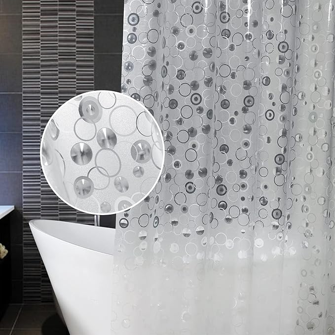 AooHome 72x72 Plastic Shower Curtain Liner - EVA 3D Circle Pattern Design Standard Bathroom Shower Curtain with Hooks, 5 Bottom Magnets, 10G Heavy Duty, Water Repellent, Semi Transparent, 72x72 Inch