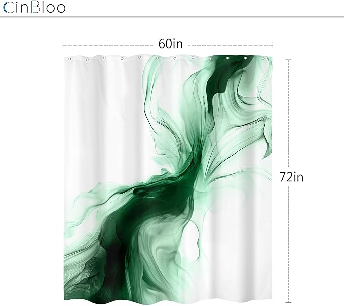 Cinbloo Green Shower Curtain 60Wx72H Abstract Marble Ombre Modern Ink Texture Minimalist Dark Smoke Shapes Bathroom Curtain Set Chic Simple Aesthetic Men Neutral Bath Bathroom Accessories Decor