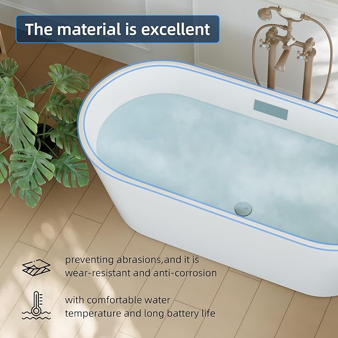 67'' Acrylic Freestanding Bathtub, Modern Soaking Tub, Deep Upright Bath, Non-Slip, cUPC Certified, Chrome Drain, Easy Clean, Spa Experience for Contemporary Bathroom Design