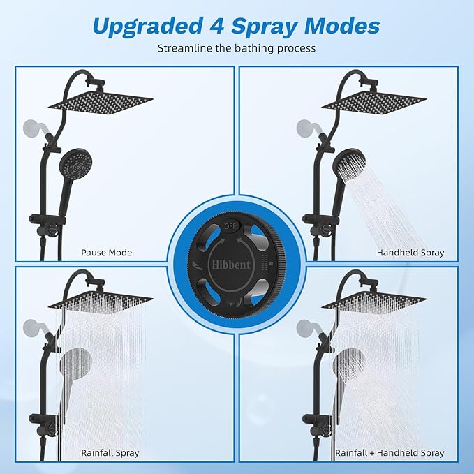 Hibbent cUPC Certified All Metal 10"Rainfall Showerhead Combo, High Pressure Shower Head with 10-Spray Mode Handheld, Innovative 4-way Diverter with Pause Mode, 71'' Hose and Holder, Oil Rubbed Bronze
